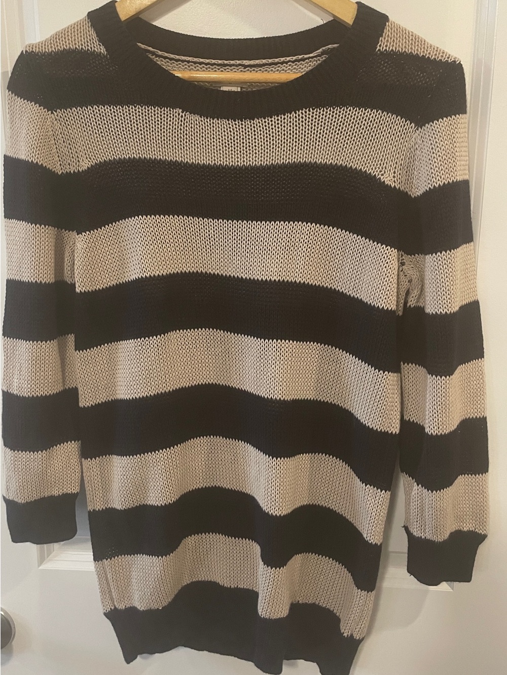 J. Crew Black and Beige Striped Lightweight Beach Sweater